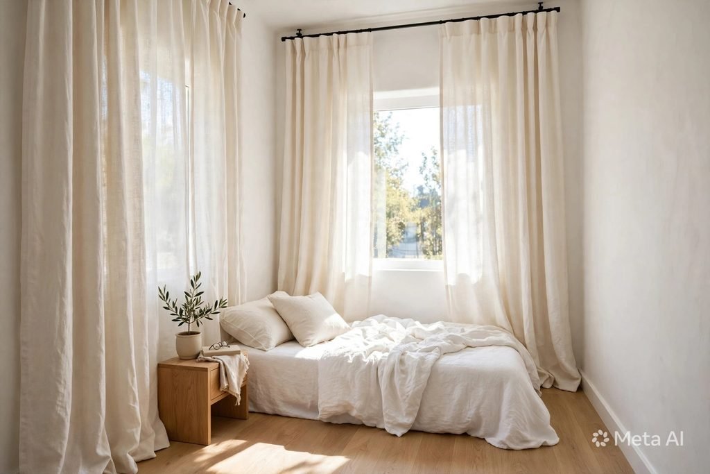 floor to ceiling linen blackout curtains 108 inch heather ivory small bedroom
